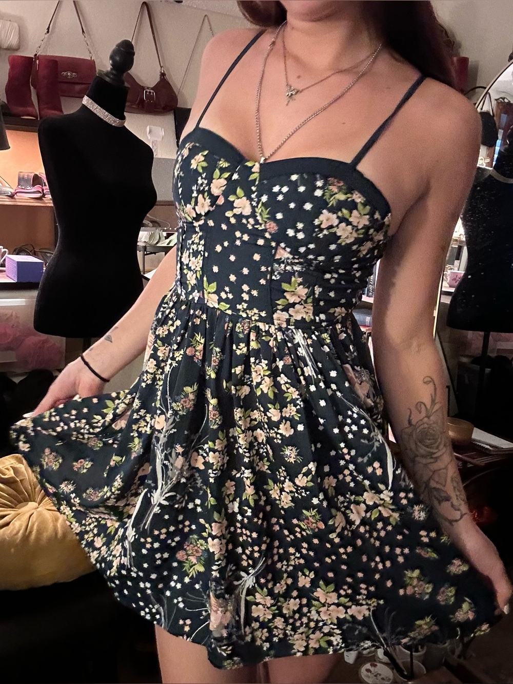 floral padded mini dress